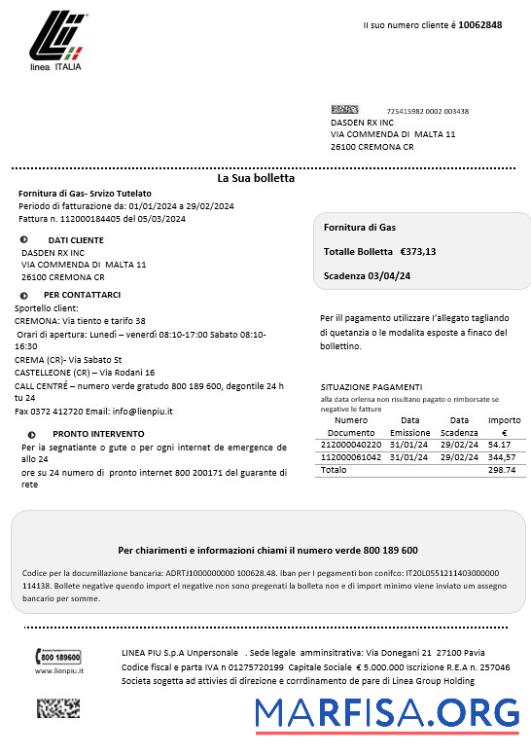 Downloadable Italy Linea Italia business utility bill template in Word and PDF format